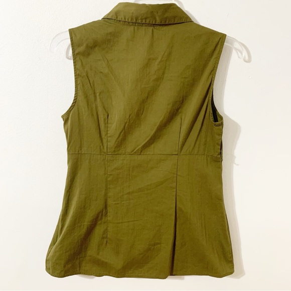 AGB Sleeveless Pointed Collar Partial Button Front Blouse Side Zip Pockets 🫒🟩 - Picture 3 of 9